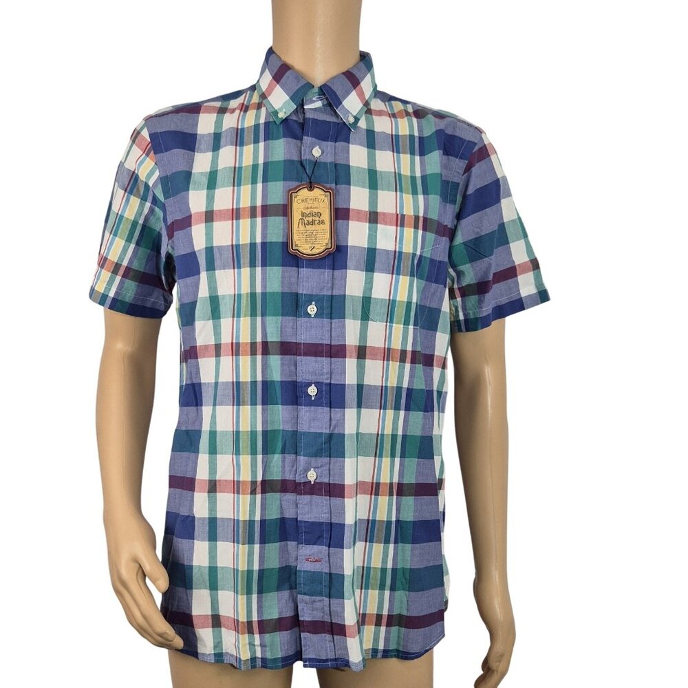 Cremieux Shirt Men's Size L Indian Madras Plaid  Short Sleeve Cotton Green (02) - Picture 2 of 11